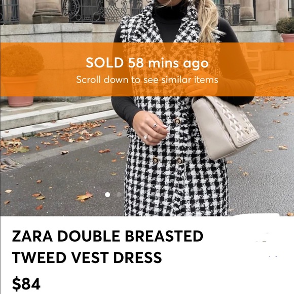 •SOLD•ZARA DOUBLE BREASTED TWEED VEST DRESS JACKET - Picture 2 of 8